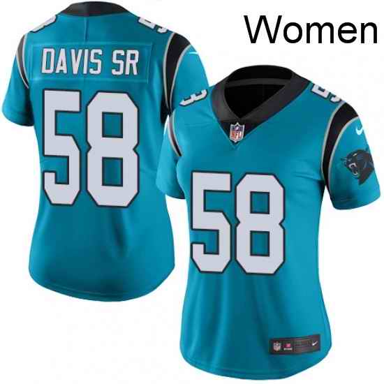 Womens Nike Carolina Panthers 58 Thomas Davis Limited Blue Rush Vapor Untouchable NFL Jersey
